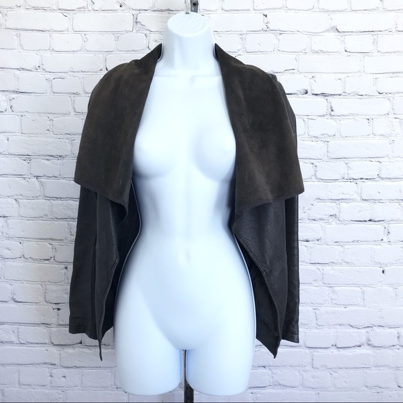 All Saints Brown Leather Bolero Jacket Drape Open Front Size 36